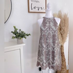 Lilac Altar’d State Floral Lace Halter Mini dress